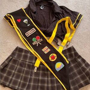 Leg avenue Brown Plaid Skirt with Yellow Sash